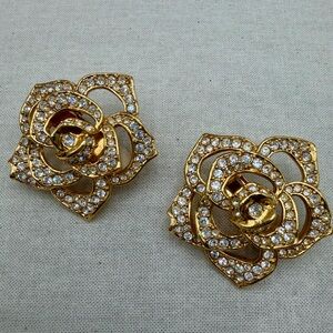 Collosal Clip Gold Rose Earrings